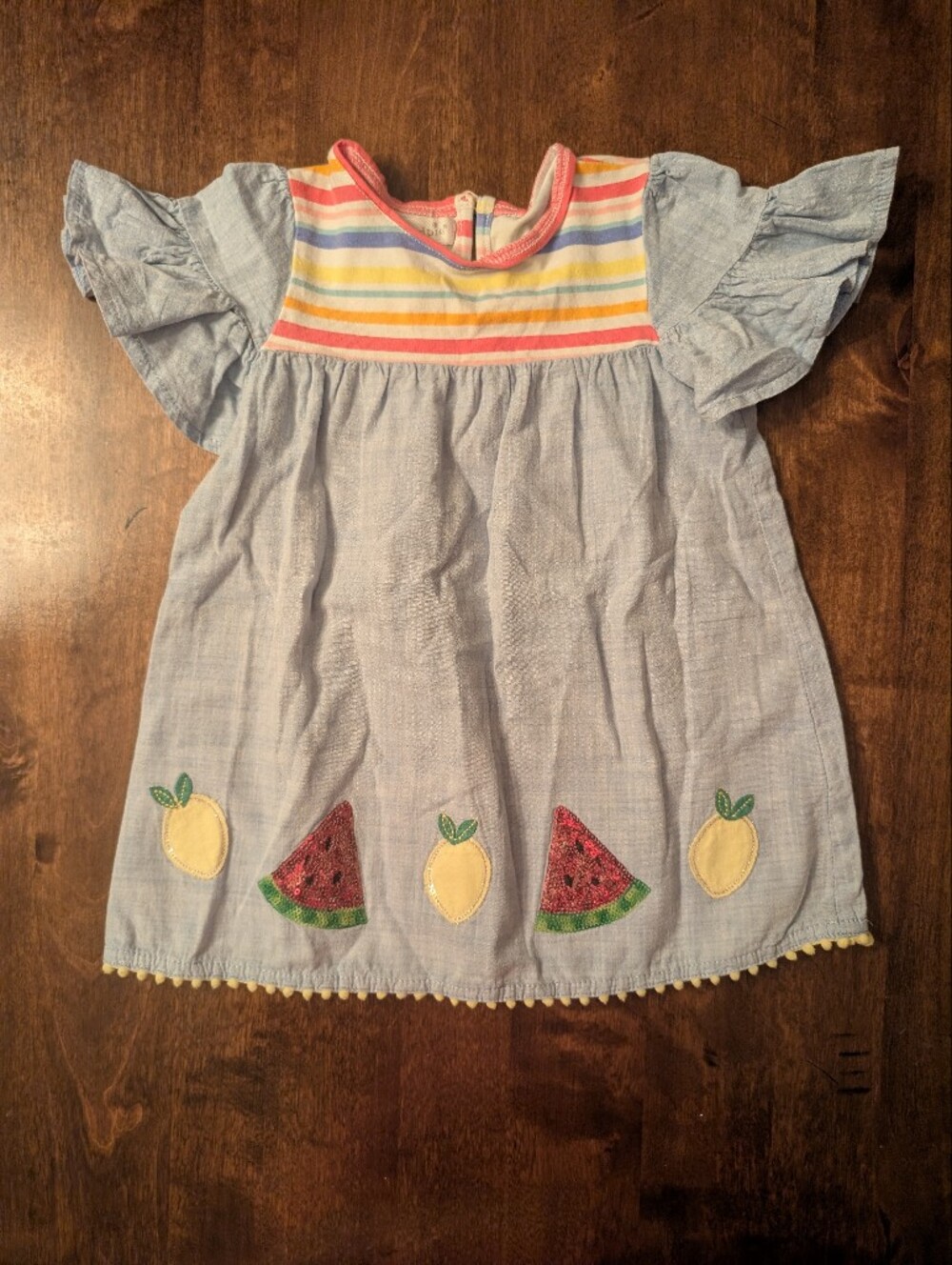 Mud Pie Light Blue Girls' Fruit Embroidered Sundress
